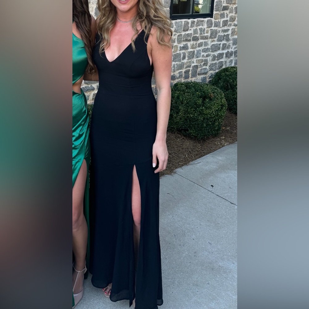 Reformation Black V-Neck Maxi Dress with Front Slit